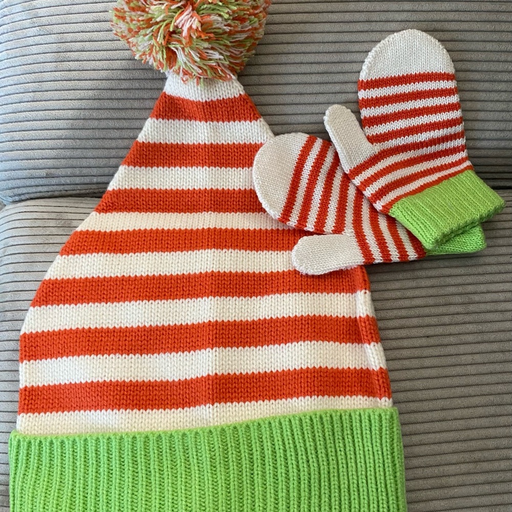 Vibrant Striped Kids Hat and Mittens Set